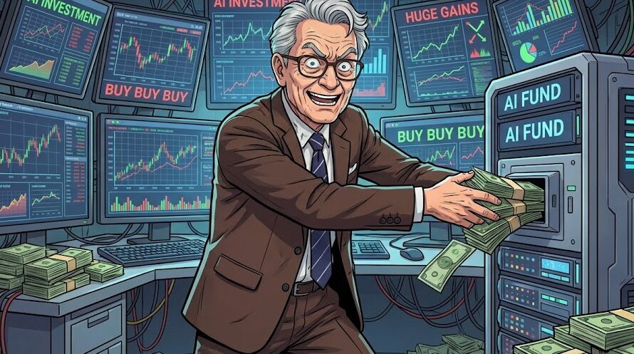 クラウンといったお金持ちがAIにお金を投資するイメージ画像